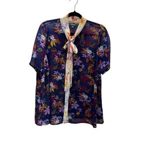 Modcloth Short Sleeve Top Sheer Floral Lemur Frogs Parrot Print Plus 1X